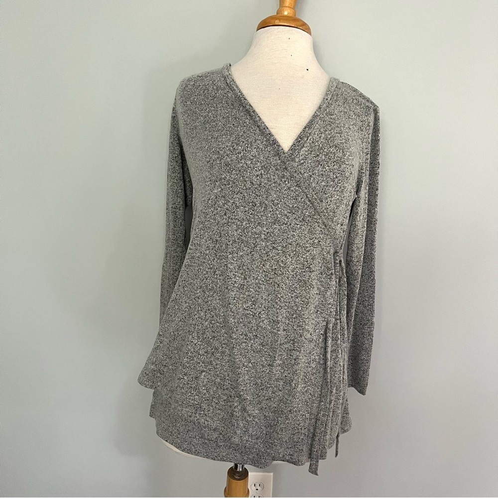 Pink Lily Heather Gray Wrap Maternity Sweater Top